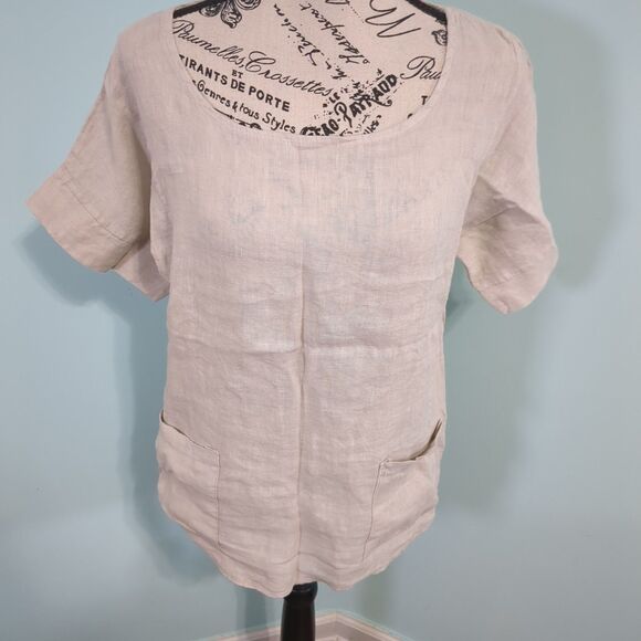 FRANCESCA BETTINI WOMEN'S 100% LINEN SHORT SLEEVES TOP SHIRT medium new with tag - Picture 1 of 6